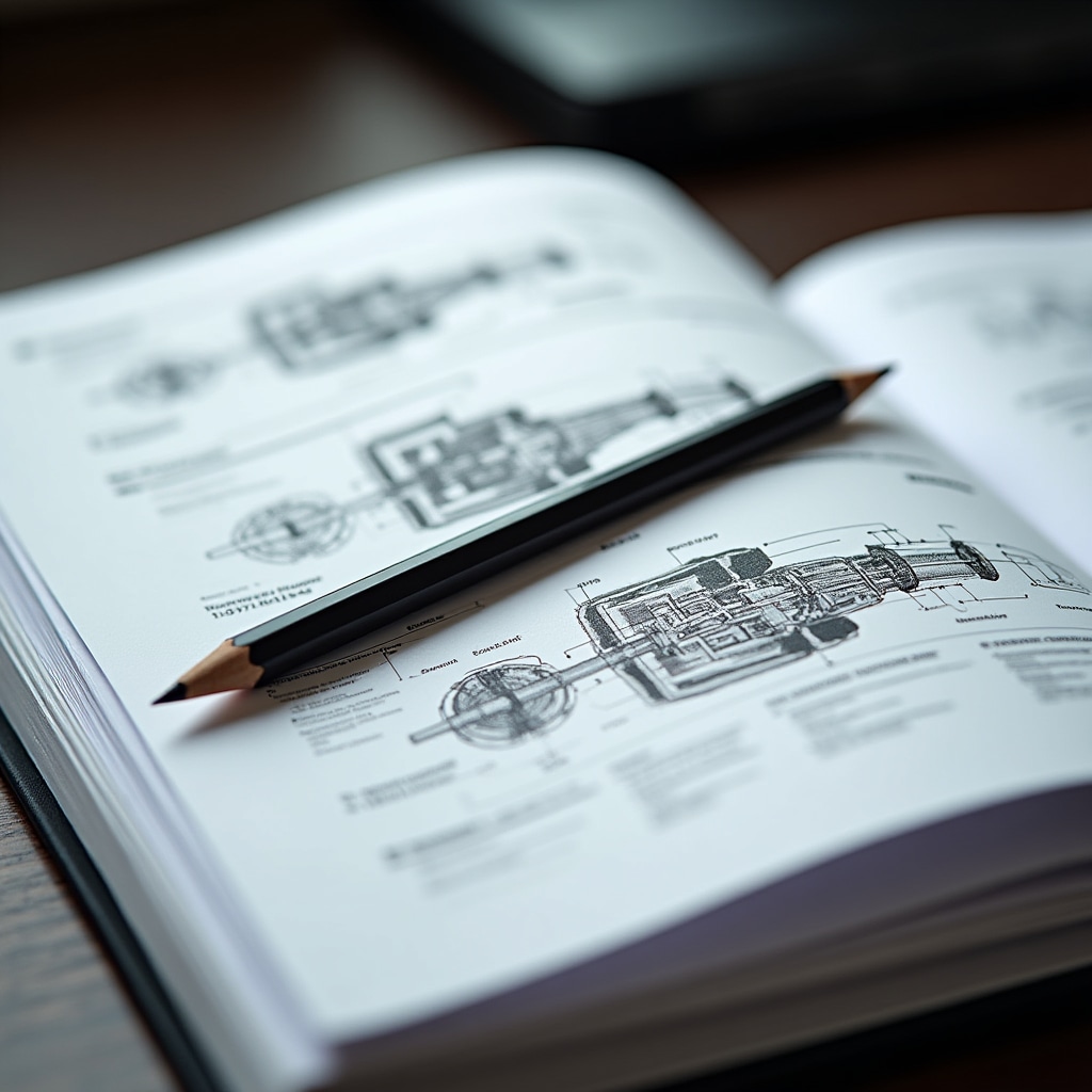 Manuale d'uso aperto con diagrammi tecnici meccanici